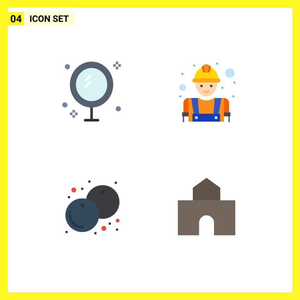 Set of 4 Modern UI Icons Symbols Signs for bath berry mirror construction fruit Editable Vector Design Elements