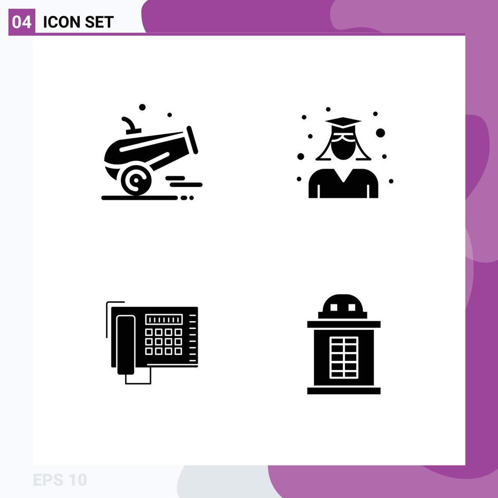 Set of 4 Modern UI Icons Symbols Signs for cannon telephone ramadan graduation number Editable Vector Design Elements