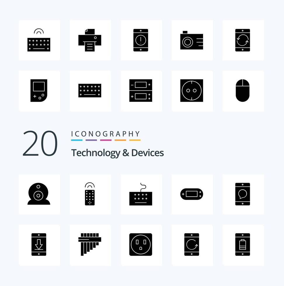 20 Devices Solid Glyph icon Pack like phone devices type cellphone printer vector