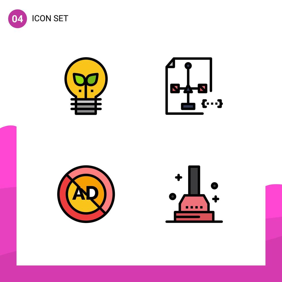 Filledline Flat Color Pack of 4 Universal Symbols of eco ad light development advertisement Editable Vector Design Elements