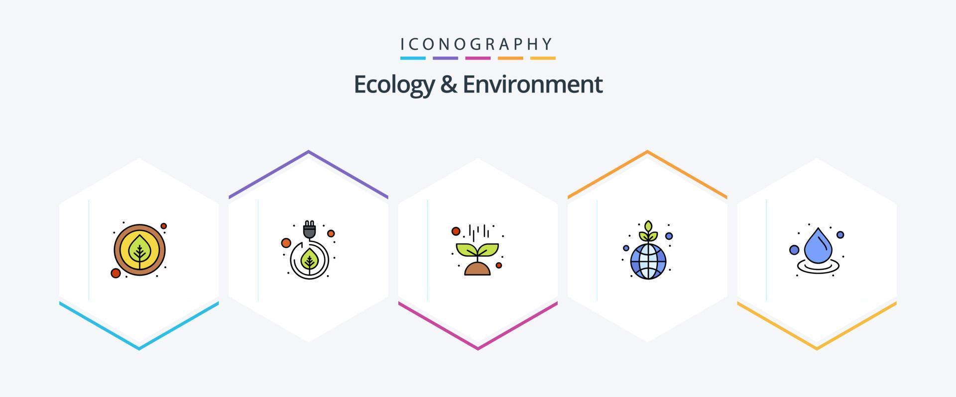 paquete de iconos de 25 líneas completas de ecología y medio ambiente que incluye ecología. salvar. naturaleza. planeta. verde vector