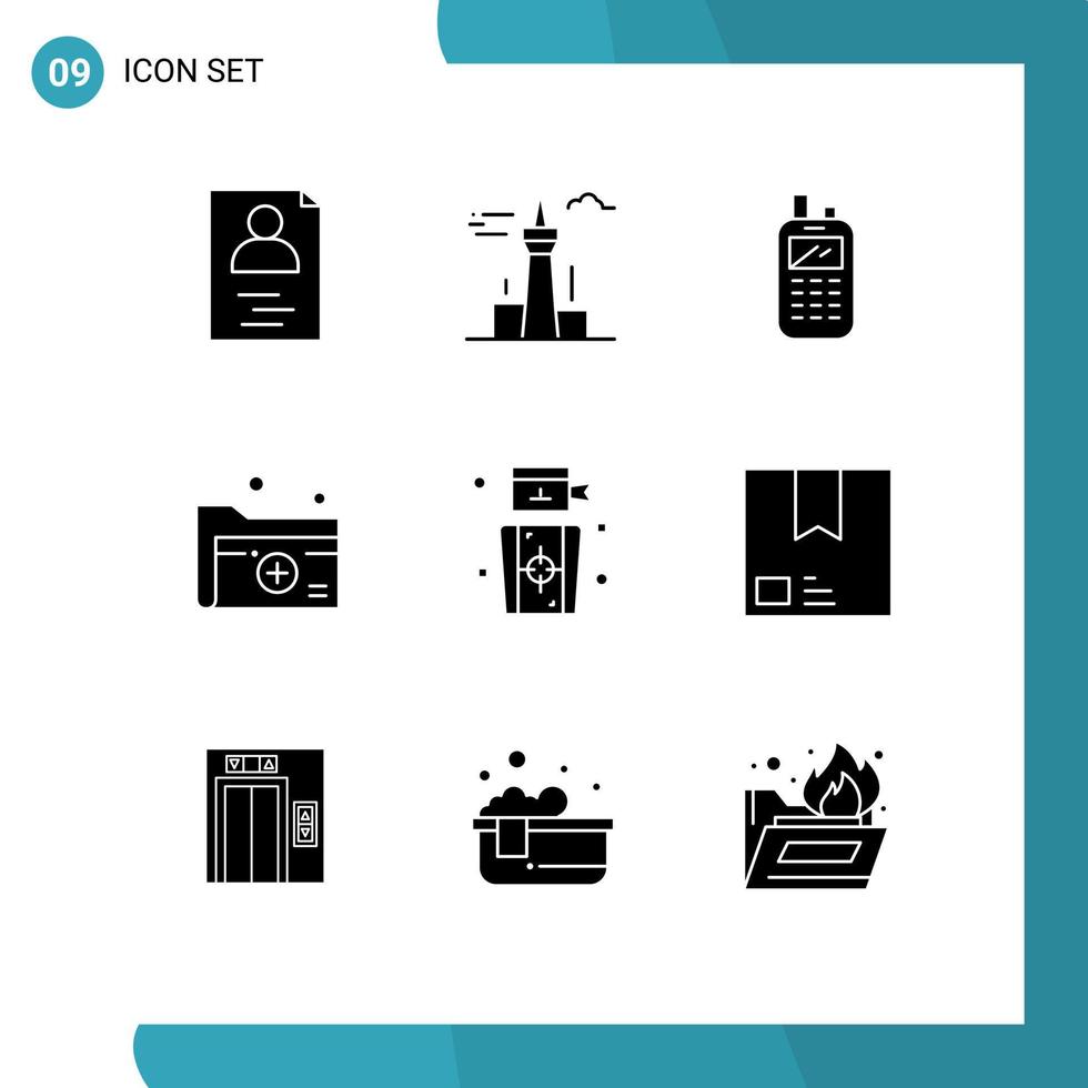 9 Universal Solid Glyph Signs Symbols of darts medical phone healthcare document Editable Vector Design Elements