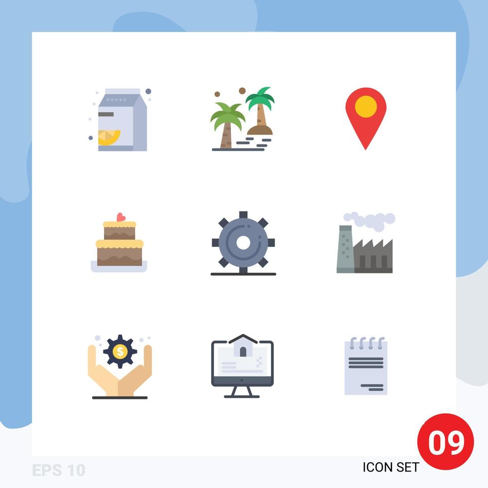 User Interface Pack of 9 Basic Flat Colors of optimization engine arecaceae wedding cake cake Editable Vector Design Elements