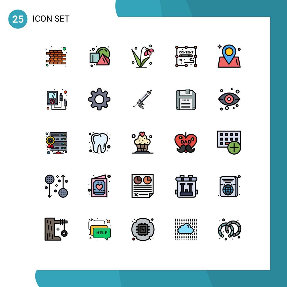 Filled line Flat Color Pack of 25 Universal Symbols of way location easter design documents Editable Vector Design Elements