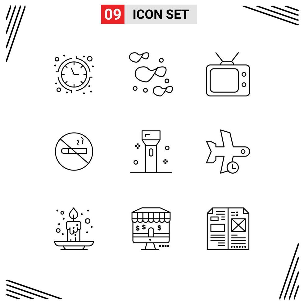 User Interface Pack of 9 Basic Outlines of products electronics tv devices cigarette Editable Vector Design Elements