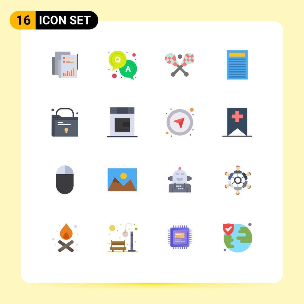 16 User Interface Flat Color Pack of modern Signs and Symbols of folder education question book stick Editable Pack of Creative Vector Design Elements