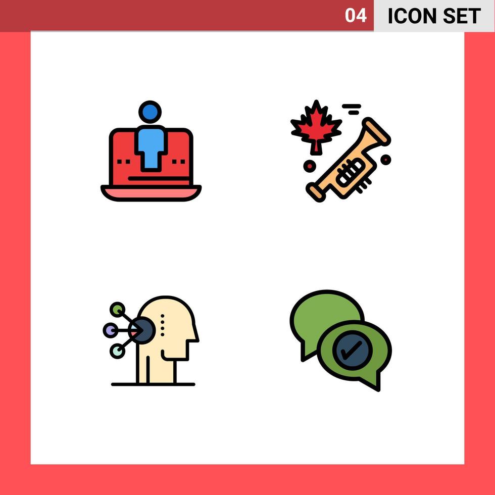 Filledline Flat Color Pack of 4 Universal Symbols of computer assortment technology speaker human Editable Vector Design Elements
