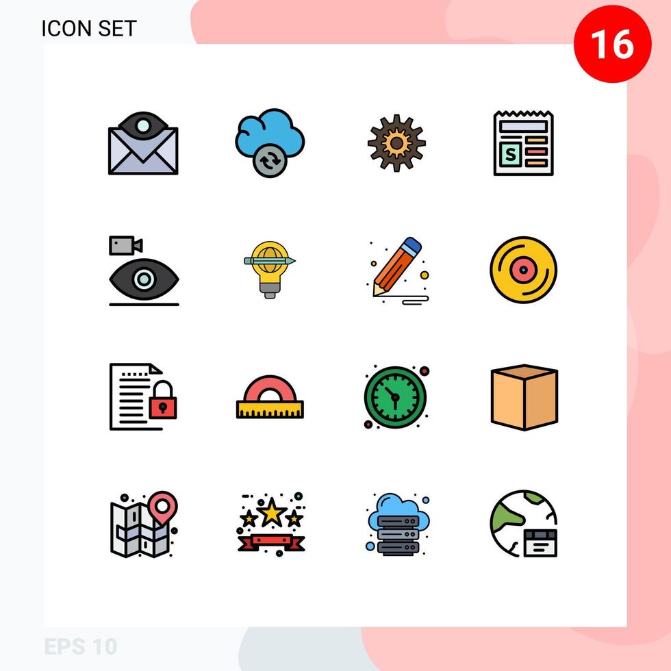 Pictogram Set of 16 Simple Flat Color Filled Lines of document basic settings work system Editable Creative Vector Design Elements