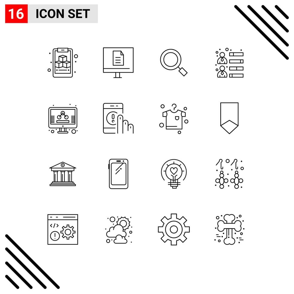 Pack of 16 creative Outlines of management team skills general growth businessman Editable Vector Design Elements