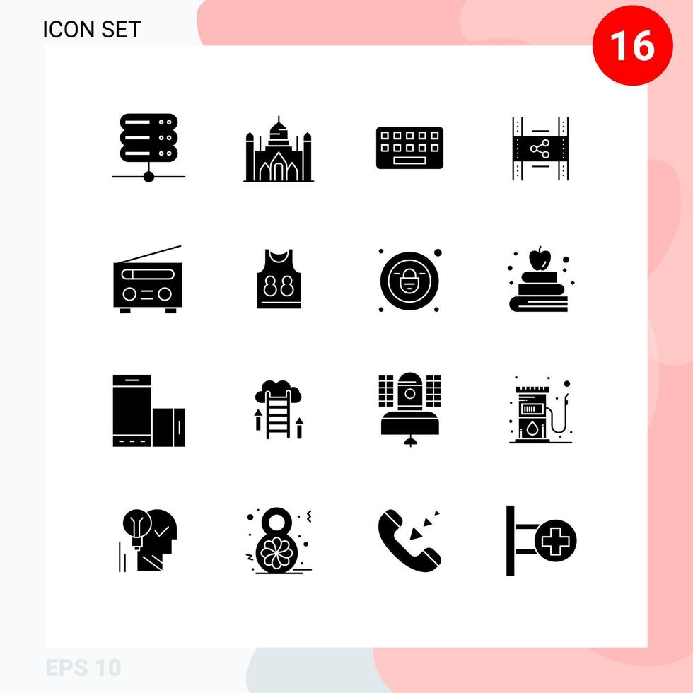 Editable Vector Line Pack of 16 Simple Solid Glyphs of interface share typing pp film Editable Vector Design Elements