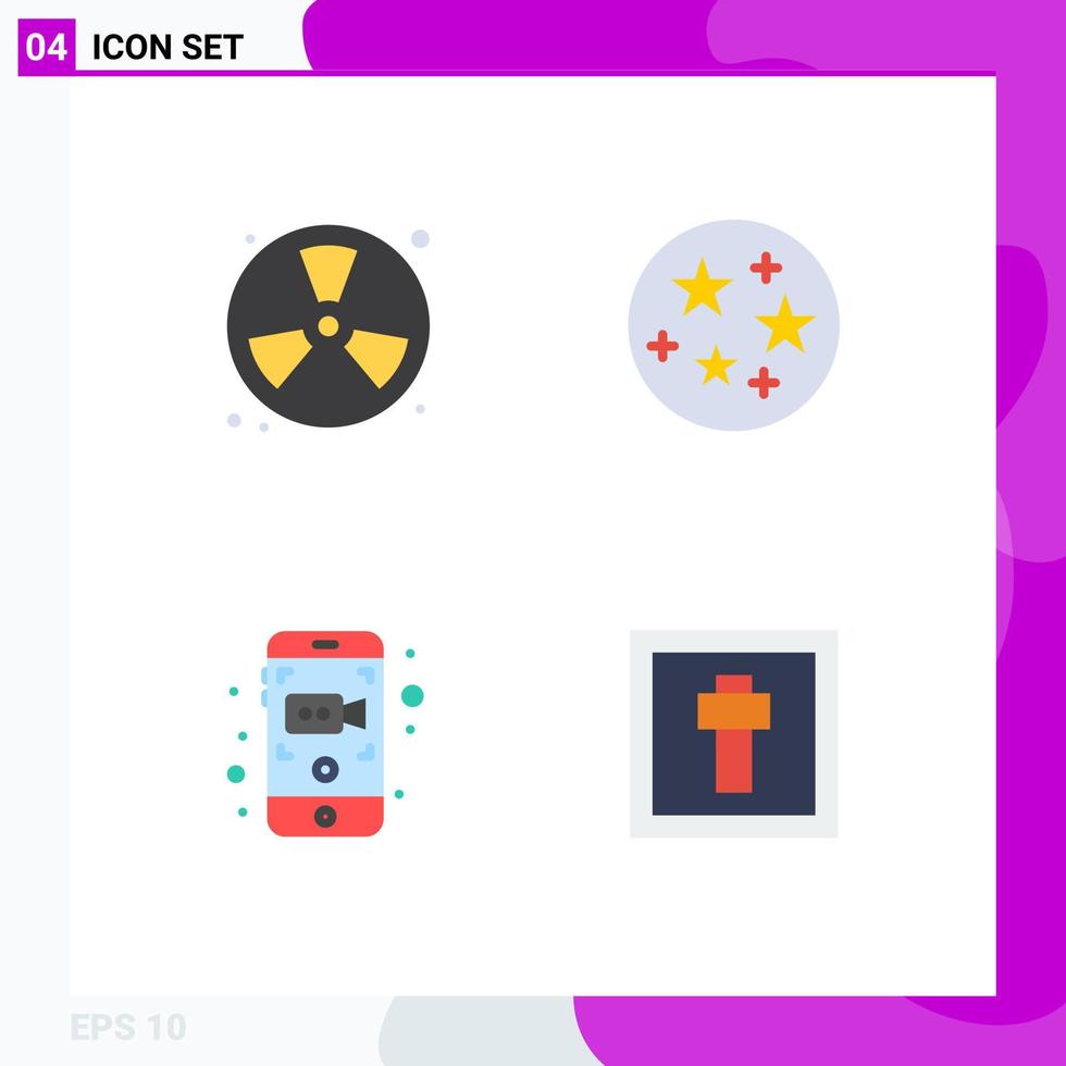 Group of 4 Modern Flat Icons Set for burn mobile fireman space mobile recording Editable Vector Design Elements