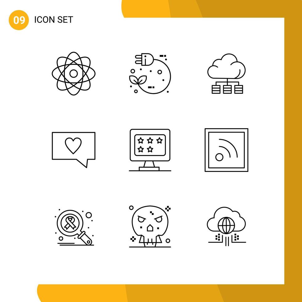 Group of 9 Modern Outlines Set for rate business cloud message like Editable Vector Design Elements