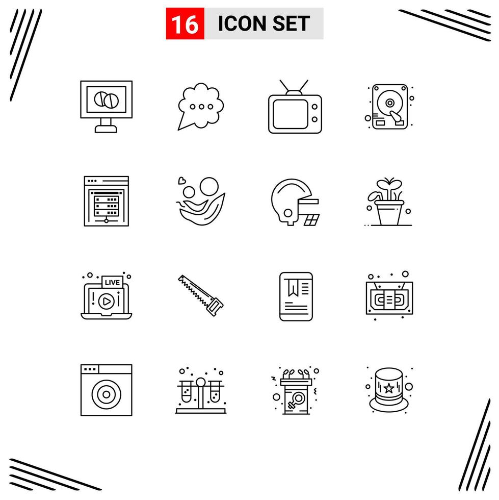 Stock Vector Icon Pack of 16 Line Signs and Symbols for baby data storage watch data server computer server Editable Vector Design Elements