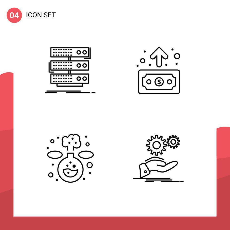 Editable Vector Line Pack of 4 Simple Filledline Flat Colors of server chemistry database economy lab Editable Vector Design Elements