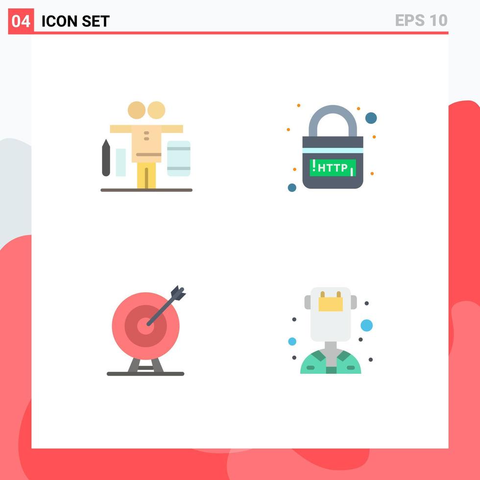 Group of 4 Modern Flat Icons Set for balance target work internet achievement Editable Vector Design Elements