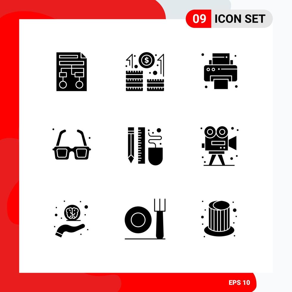 Universal Icon Symbols Group of 9 Modern Solid Glyphs of drawing romance startup park glasses Editable Vector Design Elements