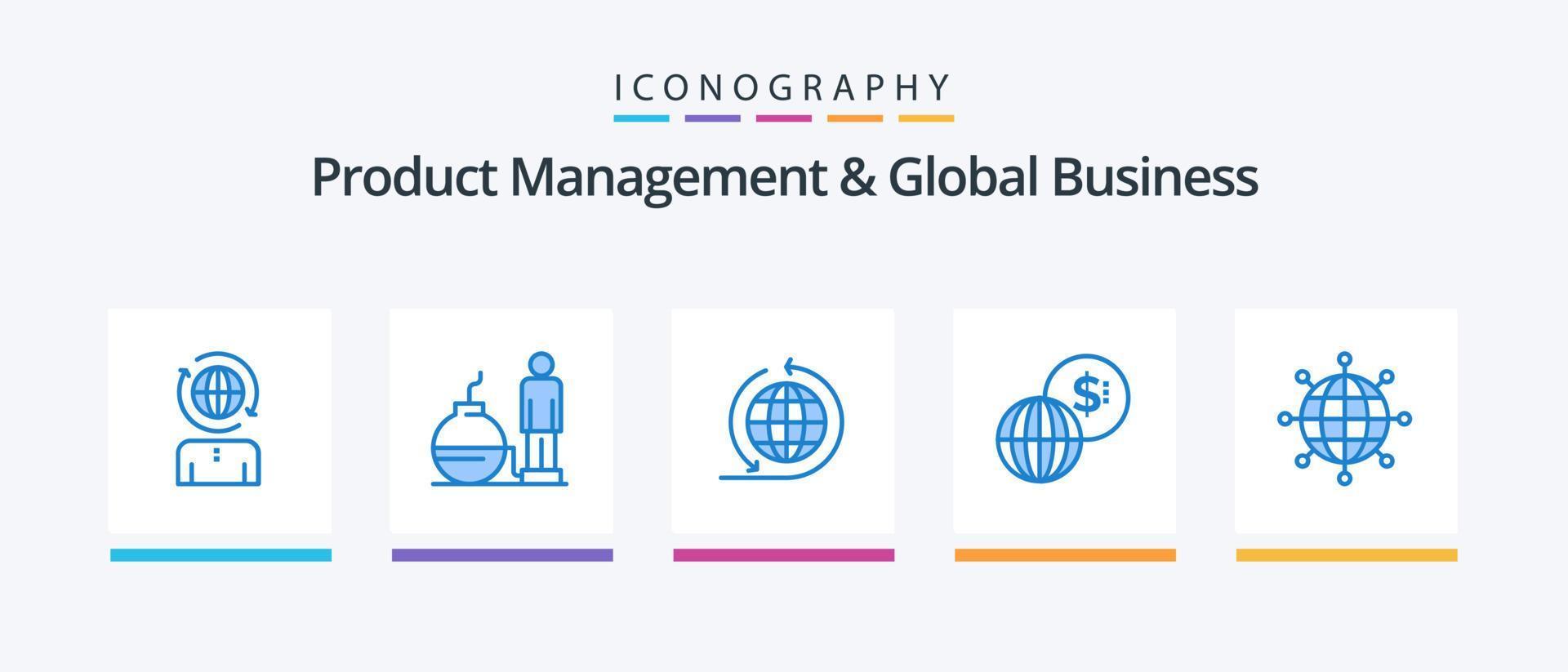 paquete de iconos de gestión de productos y negocios globales blue 5 que incluye global. negocio. negocio global. moderno. global. diseño de iconos creativos vector