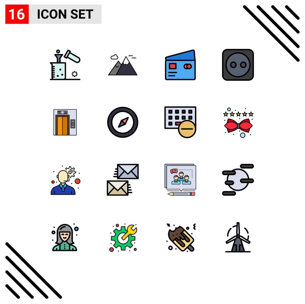 Universal Icon Symbols Group of 16 Modern Flat Color Filled Lines of lift plug travel electricity pay Editable Creative Vector Design Elements