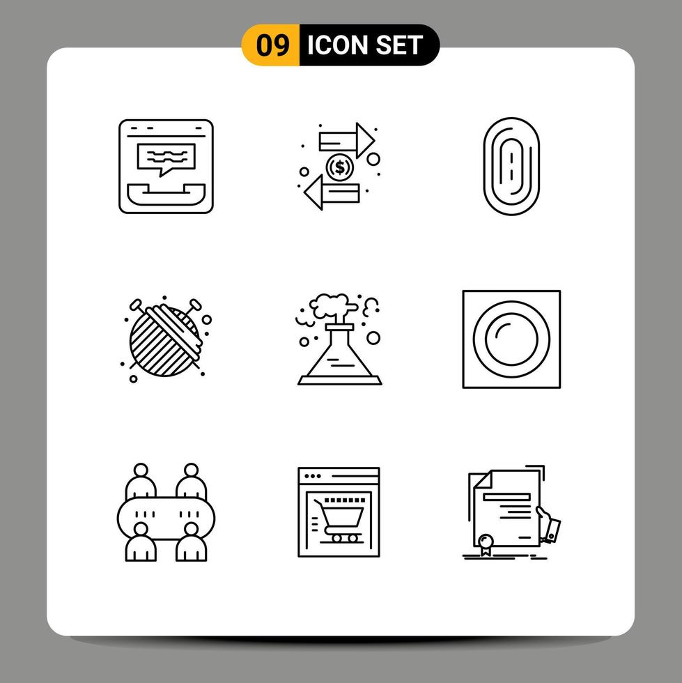 Outline Pack of 9 Universal Symbols of factory fashion finance dressmaker touch Editable Vector Design Elements