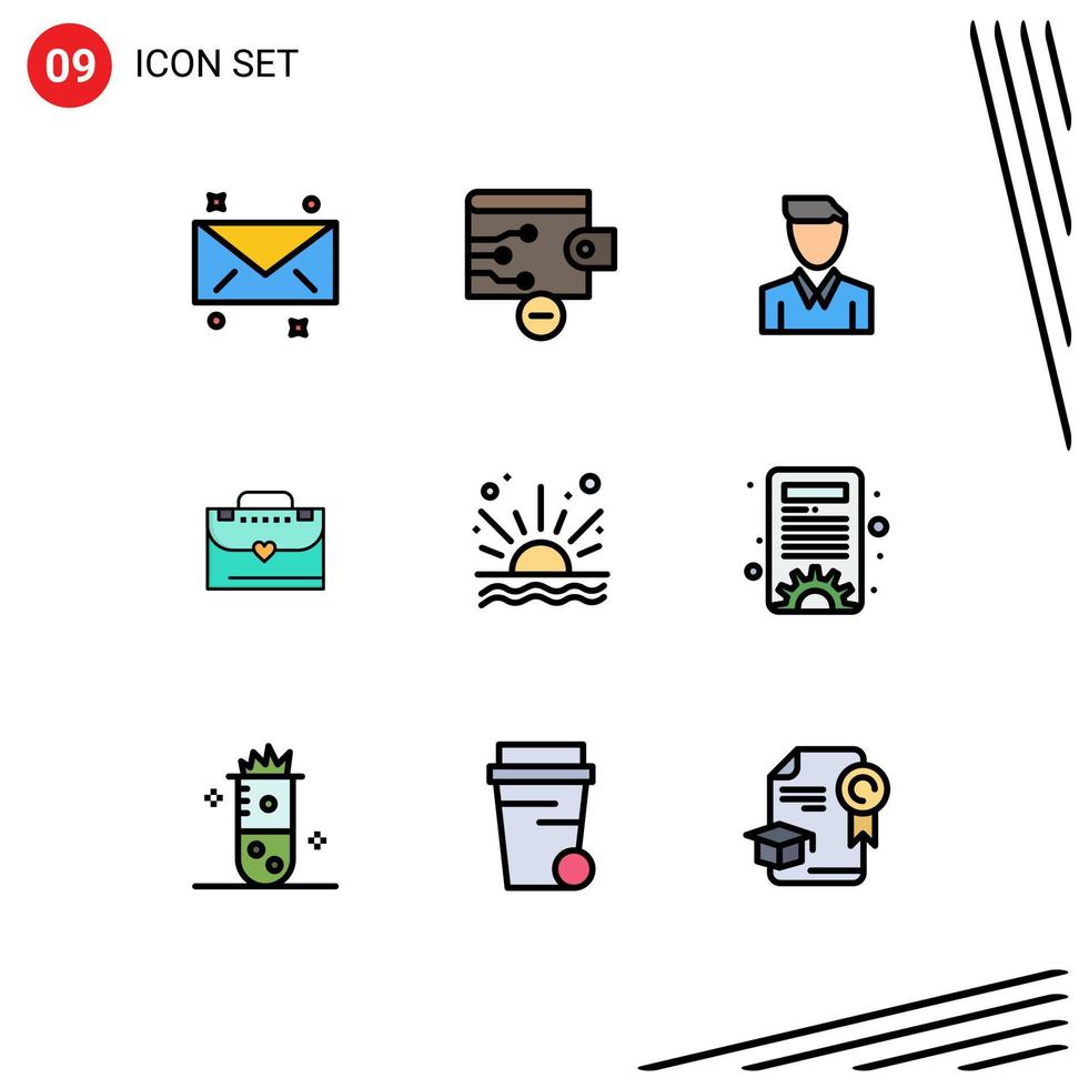 conjunto de 9 iconos de interfaz de usuario modernos símbolos signos para playa mar hombre océano maletín elementos de diseño vectorial editables vector