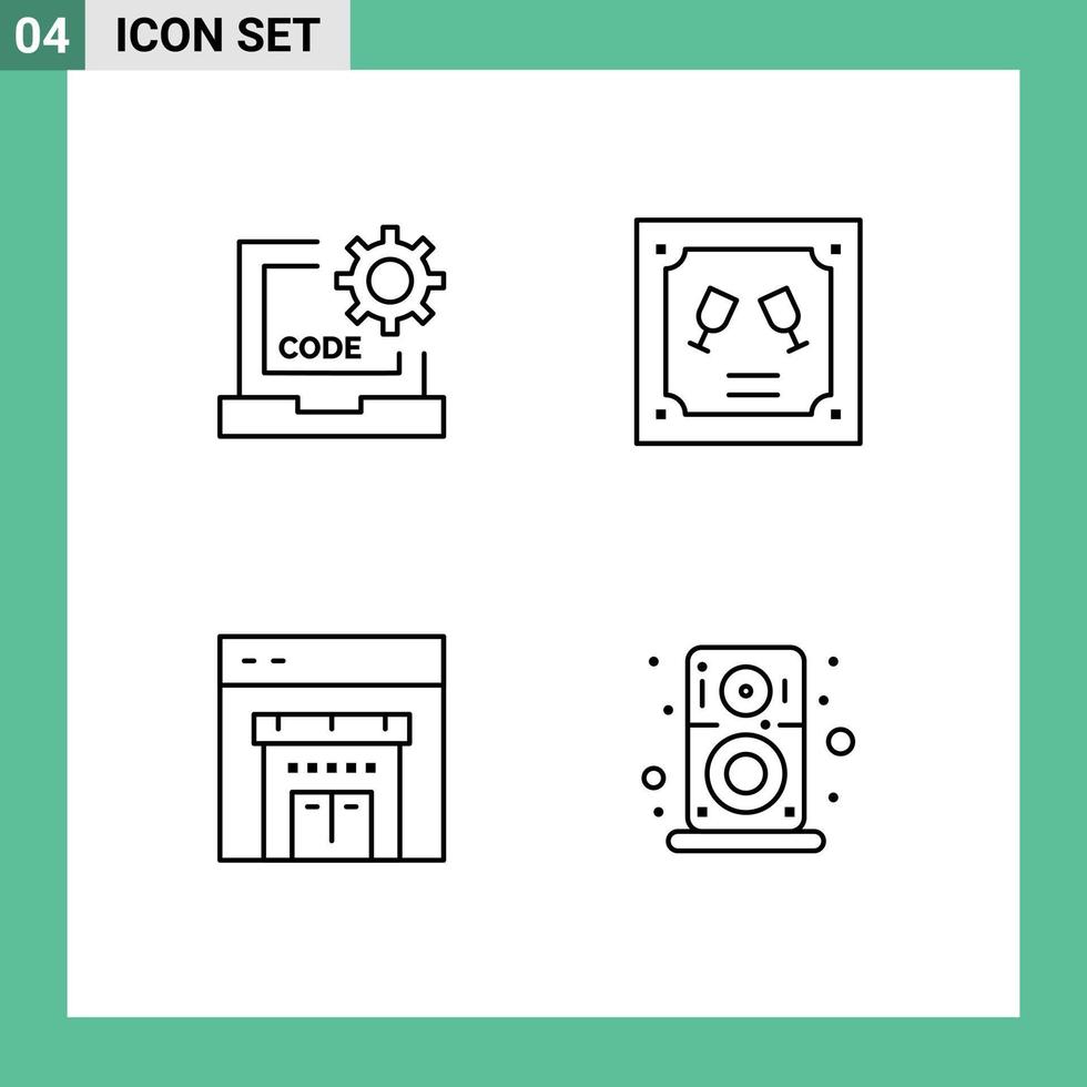 Stock Vector Icon Pack of 4 Line Signs and Symbols for code online development envelope shopping Editable Vector Design Elements