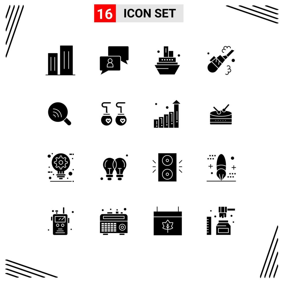 Pack of 16 Modern Solid Glyphs Signs and Symbols for Web Print Media such as research pipe user vacuum cleaner Editable Vector Design Elements