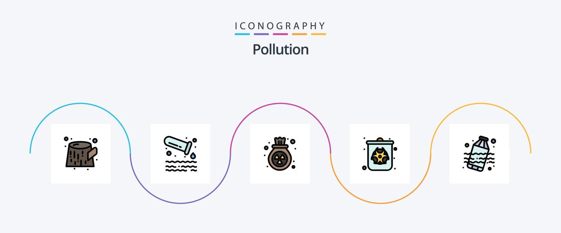 Pollution Line Filled Flat 5 Icon Pack Including water. pollution. pollution. waste. gas vector