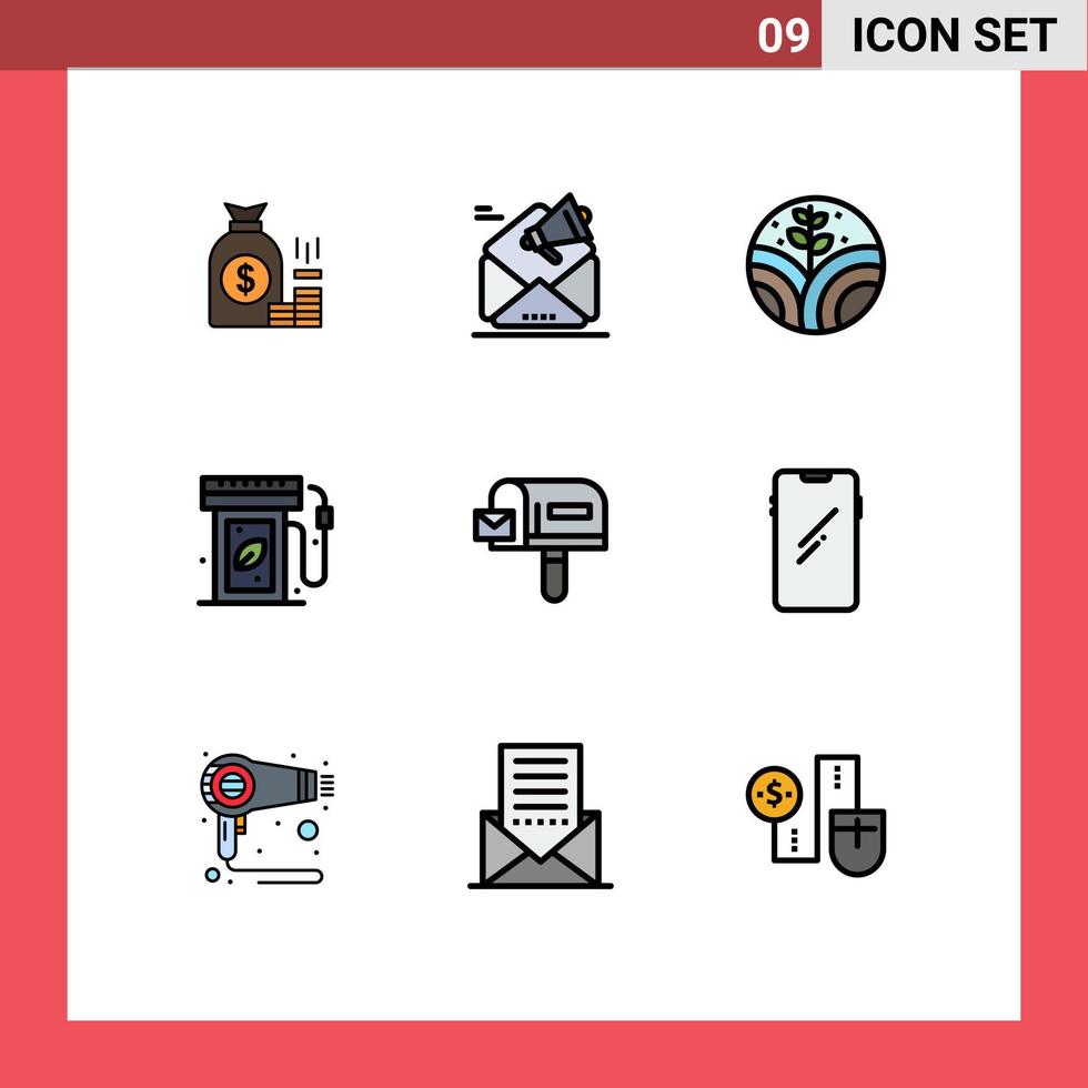 Set of 9 Modern UI Icons Symbols Signs for energy earth day campaign farming environment Editable Vector Design Elements