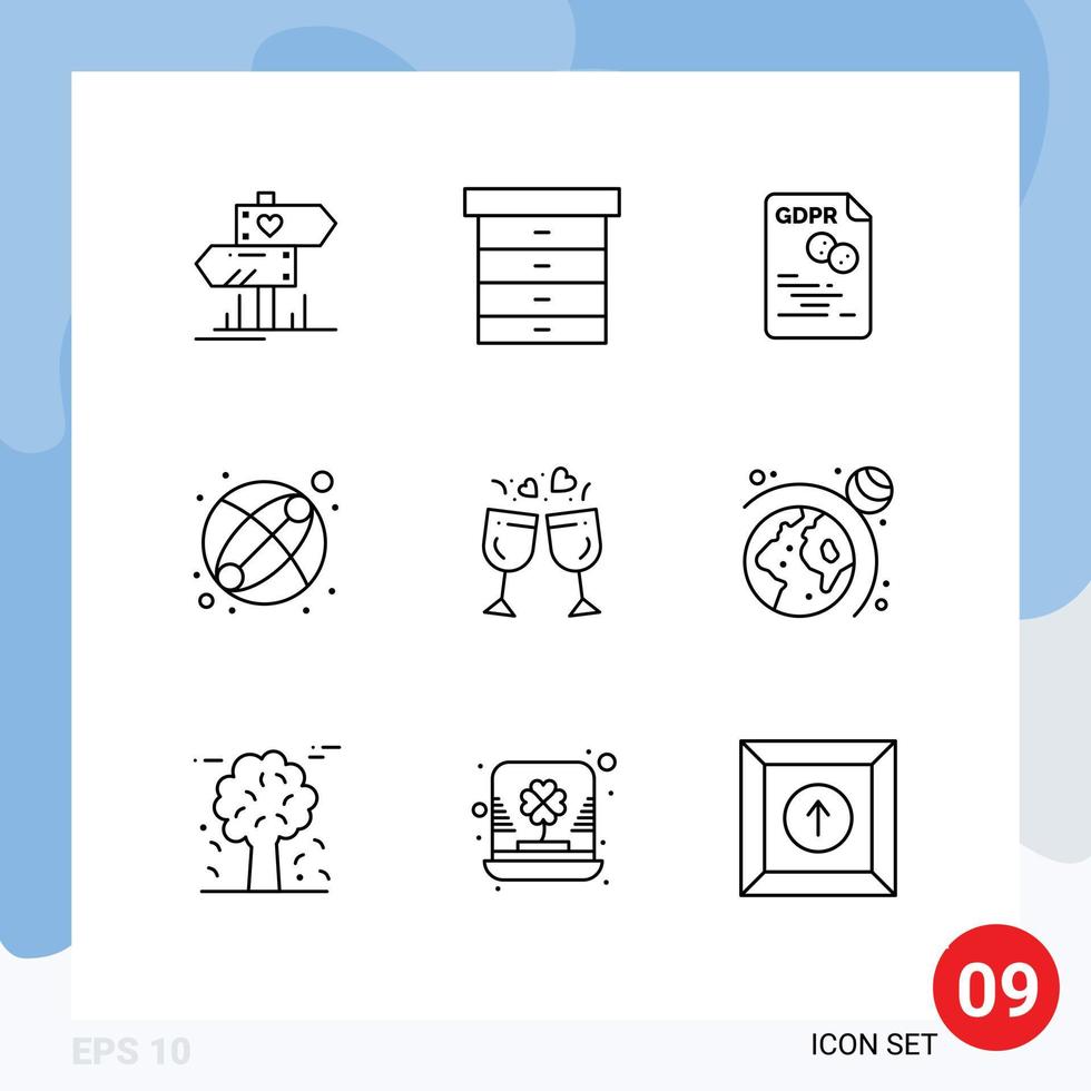 Group of 9 Modern Outlines Set for drink glass eu toy baby Editable Vector Design Elements