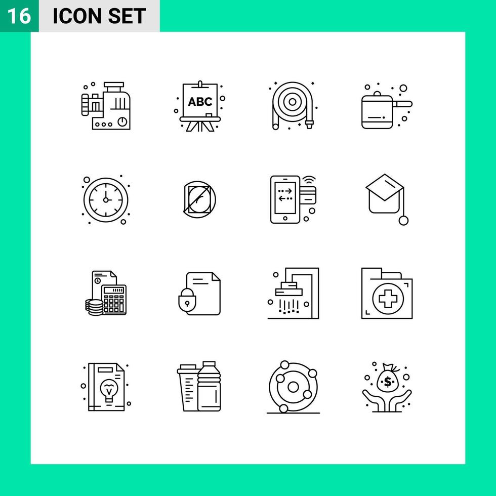 Pack of 16 Modern Outlines Signs and Symbols for Web Print Media such as lab watch mechanical time rice cooker Editable Vector Design Elements