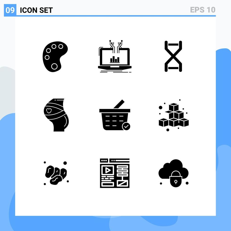 conjunto de glifos sólidos de interfaz móvil de 9 pictogramas de mujeres embarazo biología seguridad genética elementos de diseño vectorial editables vector