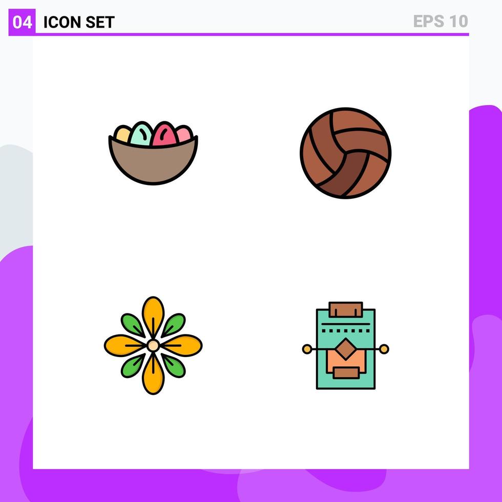 Filledline Flat Color Pack of 4 Universal Symbols of bowl celebrate egg volley decoration Editable Vector Design Elements