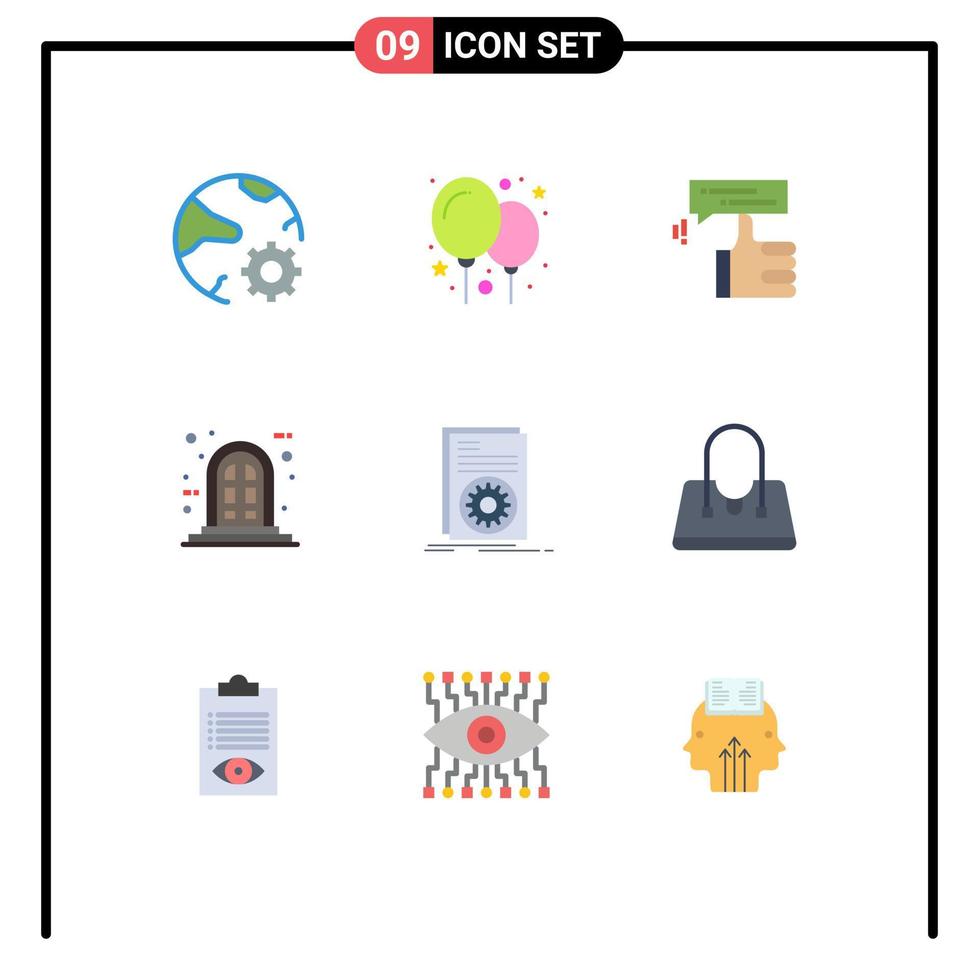 Pack of 9 Modern Flat Colors Signs and Symbols for Web Print Media such as executable window finger panel thumb Editable Vector Design Elements