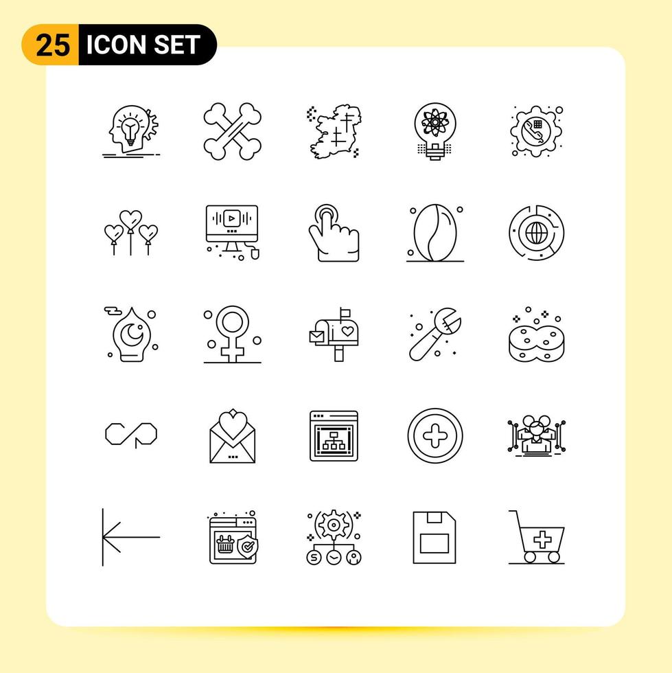 Modern Set of 25 Lines Pictograph of solution innovation science idea point Editable Vector Design Elements