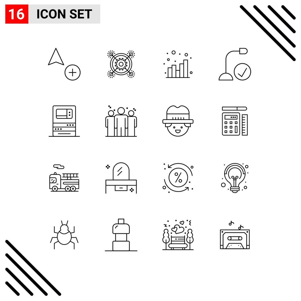 16 User Interface Outline Pack of modern Signs and Symbols of atm gadget analytics devices computers Editable Vector Design Elements