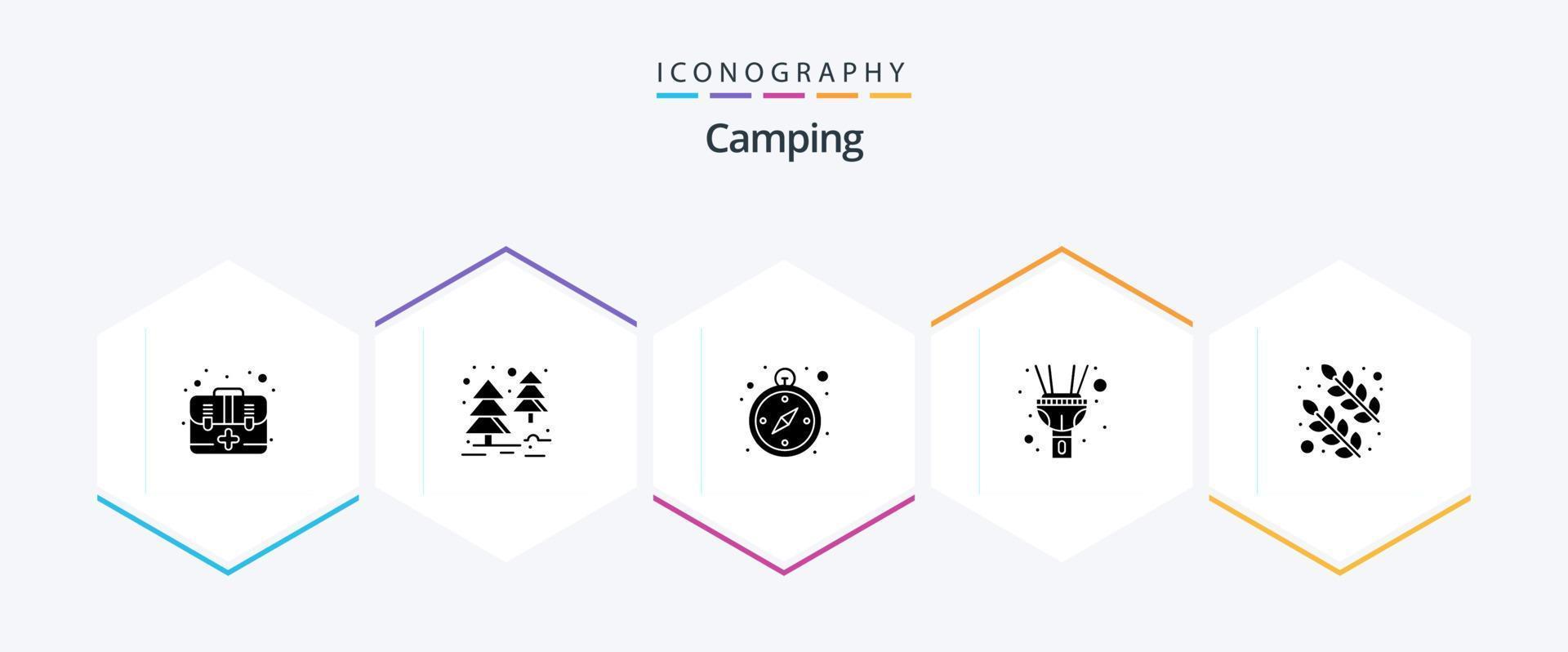 Camping 25 Glyph icon pack including . nature. logistics. leaves. torch vector