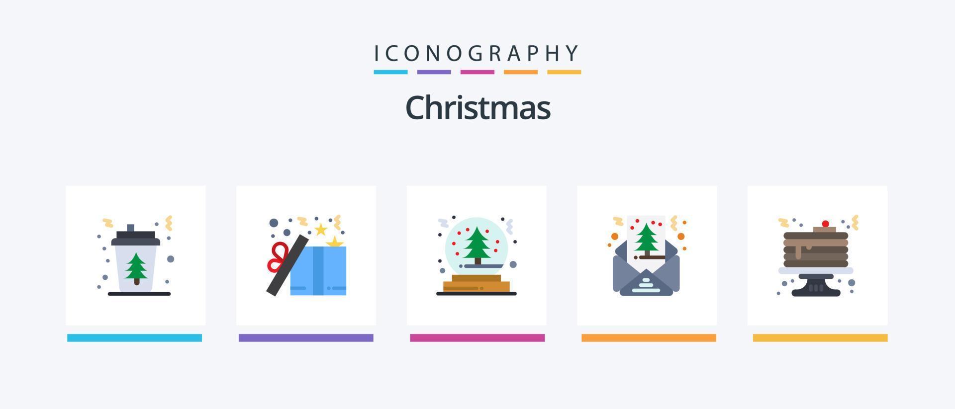 paquete de iconos planos de navidad 5 que incluye formas. Navidad. regalo. tarjeta. bola de nieve. diseño de iconos creativos vector