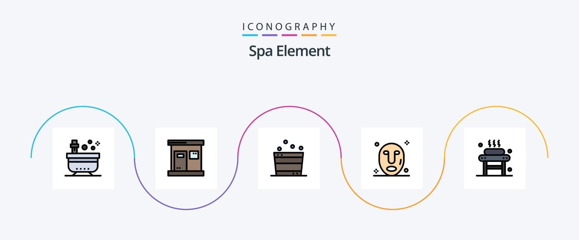 Spa Element Line Filled Flat 5 Icon Pack Including massage. spa. wellness. mask. spa vector