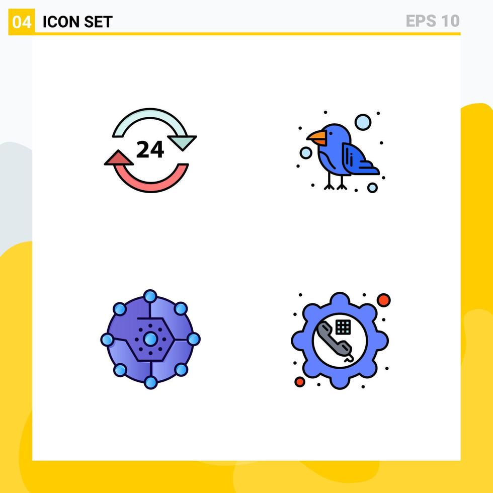 Mobile Interface Filledline Flat Color Set of 4 Pictograms of concierge wild round the clock carnival computing share Editable Vector Design Elements
