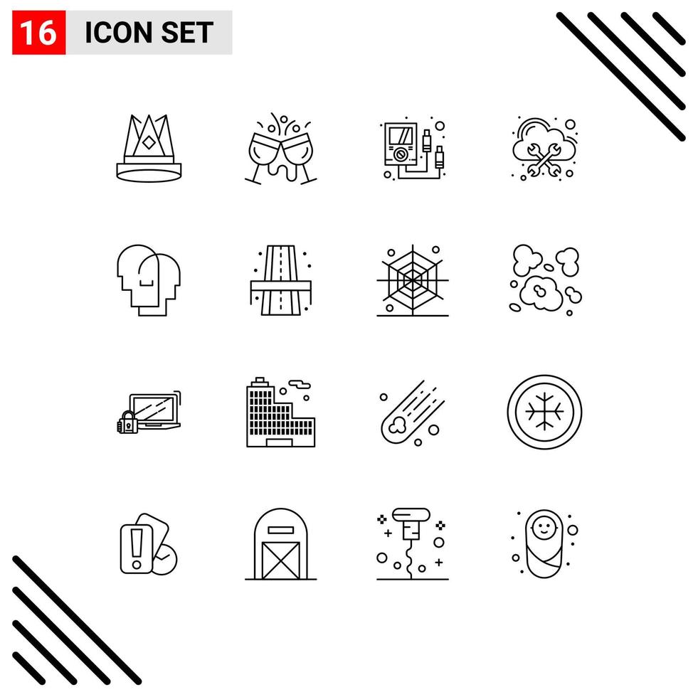 Stock Vector Icon Pack of 16 Line Signs and Symbols for management database cocktail multi meter electronics Editable Vector Design Elements