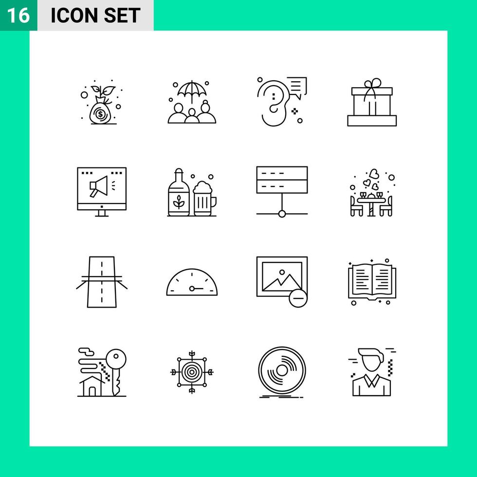 paquete de 16 signos y símbolos de contornos modernos para medios impresos web, como publicidad, comunicación natural, regalo de pascua, elementos de diseño vectorial editables vector