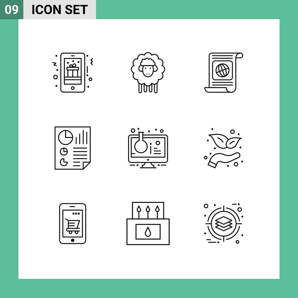 Group of 9 Outlines Signs and Symbols for page data spring bars world Editable Vector Design Elements