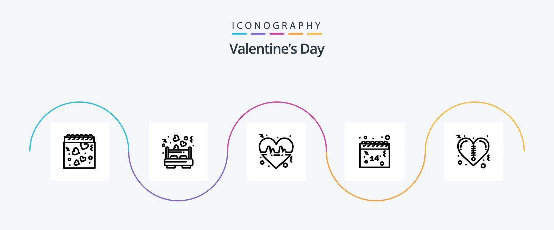 Valentines Day Line 5 Icon Pack Including valentines. valentines. beat. love. calendar vector