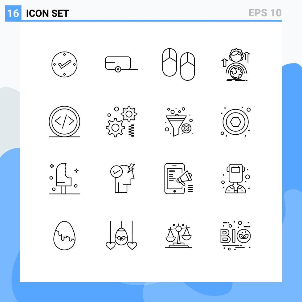16 Universal Outlines Set for Web and Mobile Applications coding online holiday global development Editable Vector Design Elements