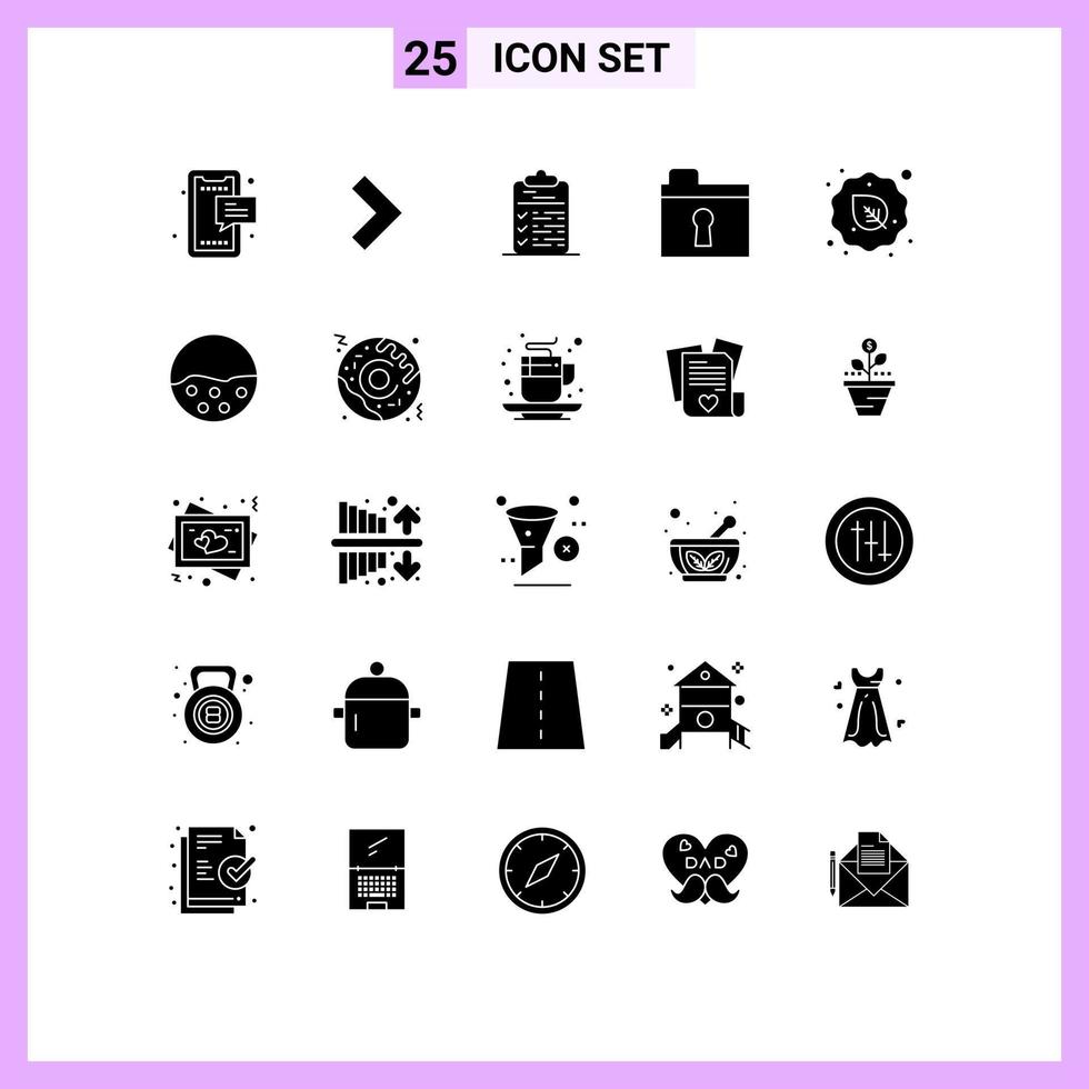 Set of 25 Commercial Solid Glyphs pack for leaf private checklist keyhole file Editable Vector Design Elements