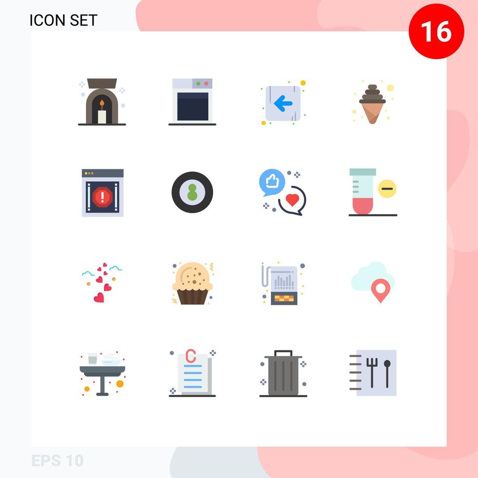 Pack of 16 creative Flat Colors of warning message left internet party Editable Pack of Creative Vector Design Elements
