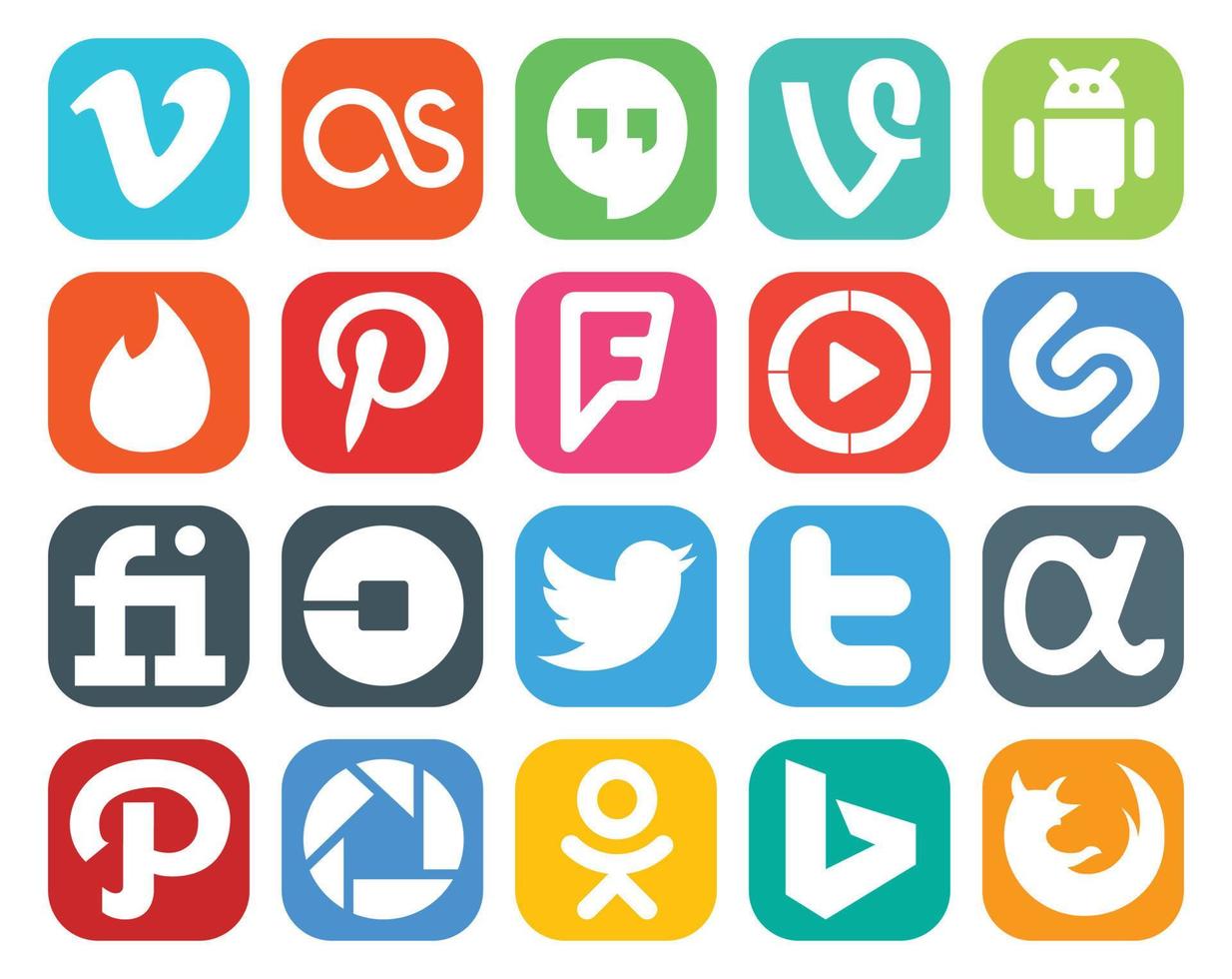20 Social Media Icon Pack Including tweet driver foursquare car fiverr vector