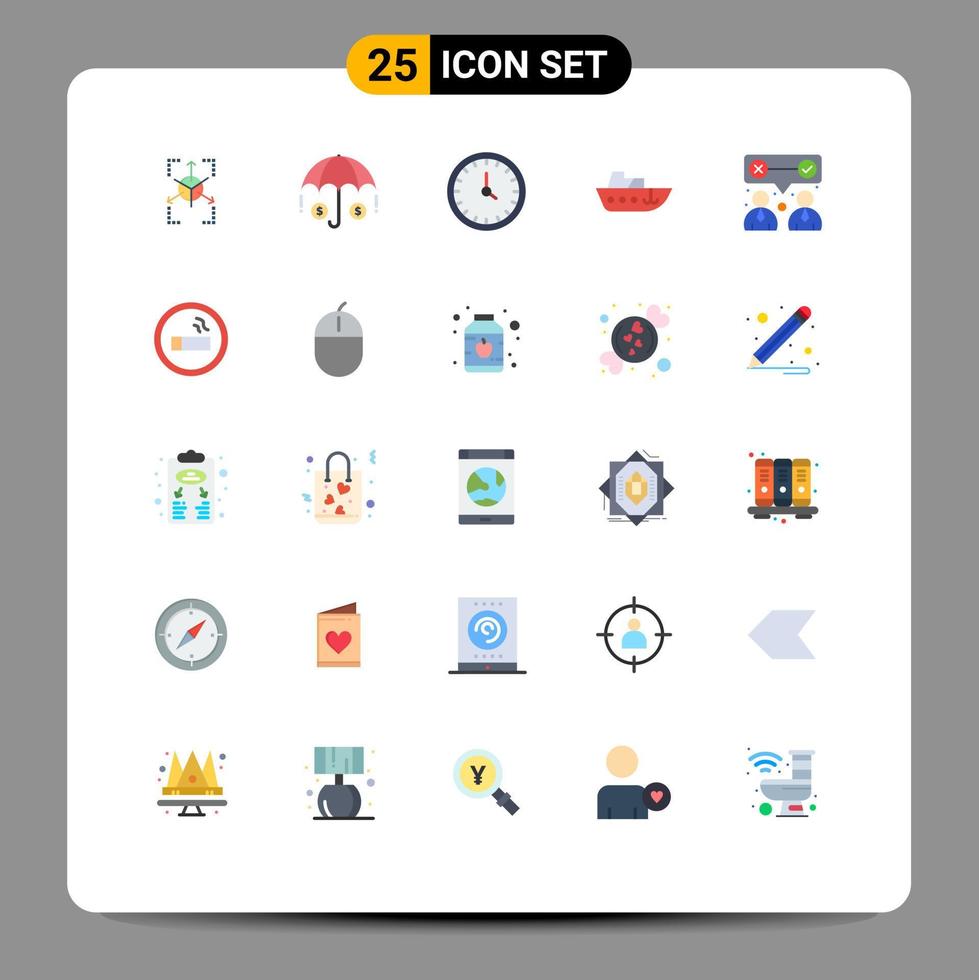 Universal Icon Symbols Group of 25 Modern Flat Colors of our yacht clock vessel boat Editable Vector Design Elements