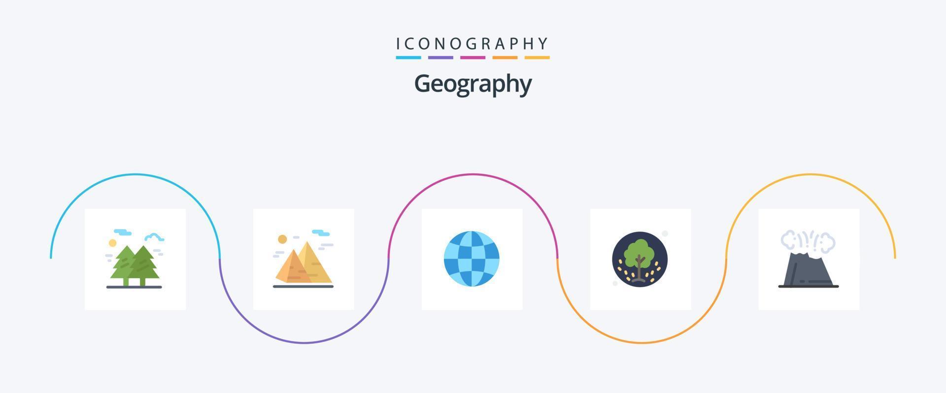 Geo Graphy Flat 5 Icon Pack Including plant. tree. moon. geography. earth vector