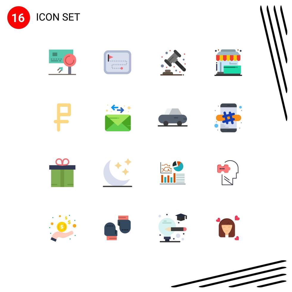 Set of 16 Modern UI Icons Symbols Signs for place shop flag sale banking Editable Pack of Creative Vector Design Elements